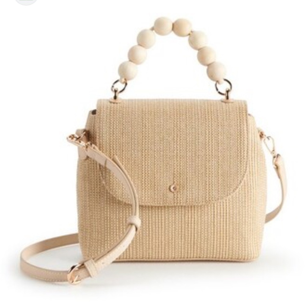 LC Lauren Conrad Jute Woven Wood Handle Crossbody Bag